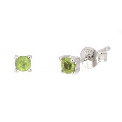 925 Sterling Silver earrings rhodium plated with round Peridot 3mm