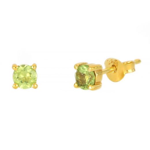 925 Sterling Silver earrings gold plated with round Peridot 4mm