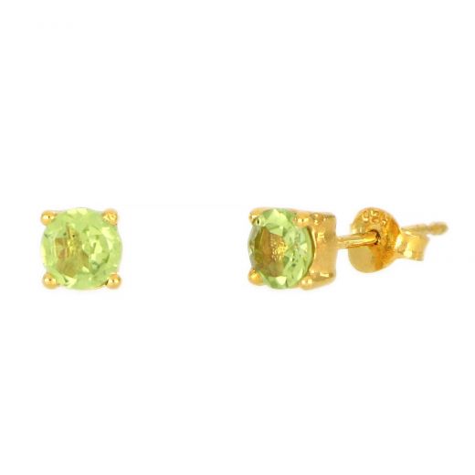 925 Sterling Silver earrings gold plated with round Peridot 5mm