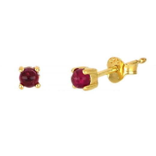 925 Sterling Silver earrings gold plated with round Rose Tourmaline 3mm