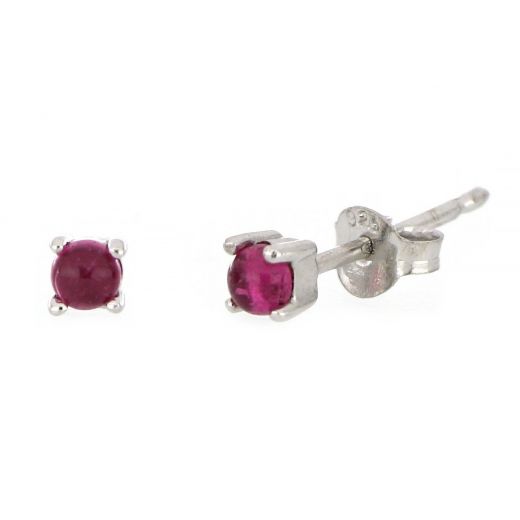 Ασημένια σκουλαρίκια καρφωτά επιροδιωμένα με στρογγυλή ροζ τουρμαλίνη 3mm