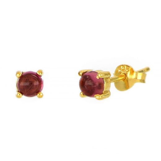 925 Sterling Silver earrings gold plated with round Rose Tourmaline 4mm
