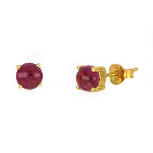 925 Sterling Silver earrings gold plated with round Rose Tourmaline 5mm
