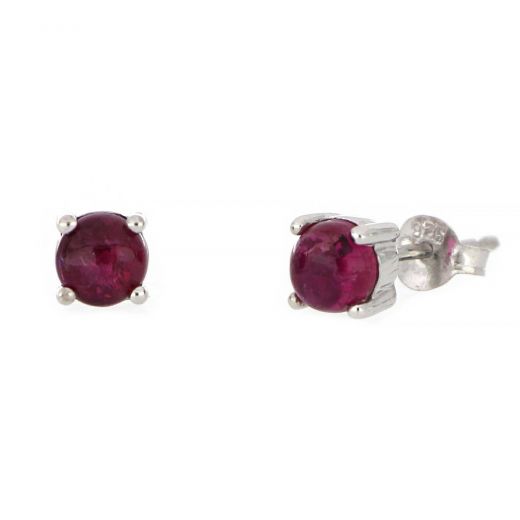 925 Sterling Silver earrings rhodium plated with round Rose Tourmaline 5mm