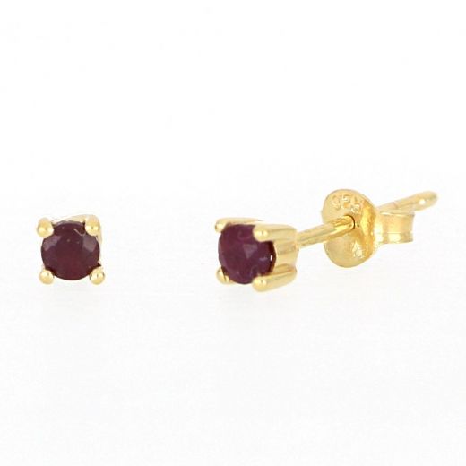925 Sterling Silver earrings gold plated with round Ruby 3mm