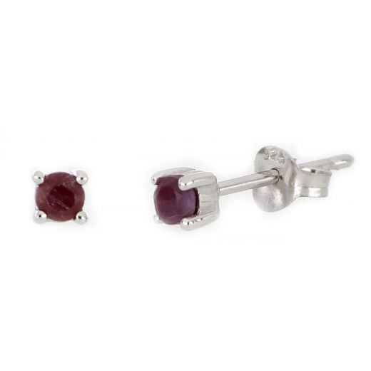 925 Sterling Silver earrings rhodium plated with round Ruby 3mm