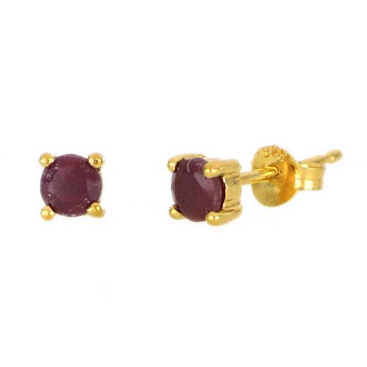 925 Sterling Silver earrings gold plated with round Ruby 4mm
