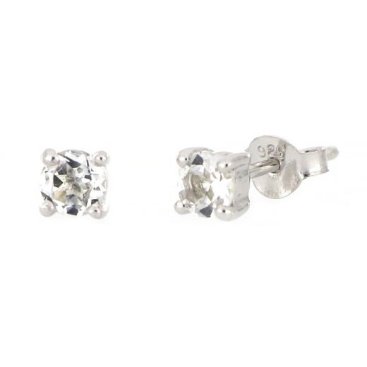 925 Sterling Silver earrings rhodium plated with round White Topaz 4mm