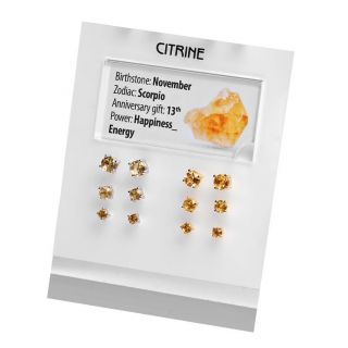 925 Sterling Silver earrings rhodium plated with round Citrine 3mm - 