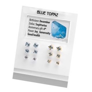 Ασημένια σκουλαρίκια καρφωτά επιροδιωμένα με μπλε στρογγυλό τοπάζι 5mm - 
