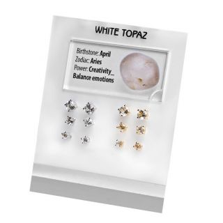 Ασημένια σκουλαρίκια καρφωτά επιροδιωμένα με στρογγυλό λευκό τοπάζι 3mm - 