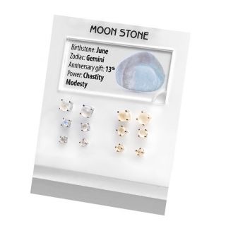 925 Sterling Silver earrings rhodium plated with round Rainbow Moonstone 4mm - 