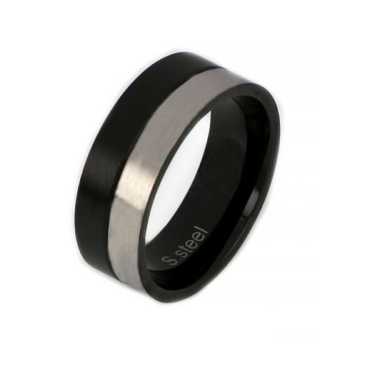 Ring made of stainless steel half black half white.