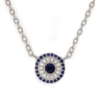 925 Sterling Silver rhodium plated necklace with white and blue cubic zirconia - 