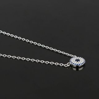 925 Sterling Silver rhodium plated necklace with white and blue cubic zirconia - 