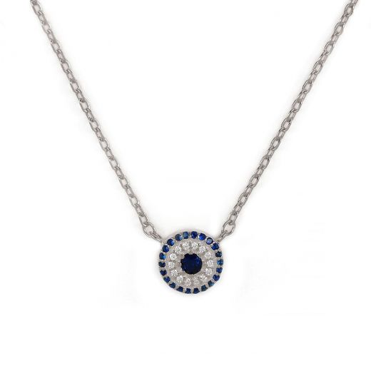 925 Sterling Silver rhodium plated necklace with white and blue cubic zirconia