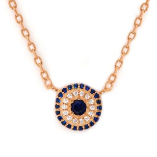 925 Sterling Silver rose gold plated necklace with an evil eye design - 