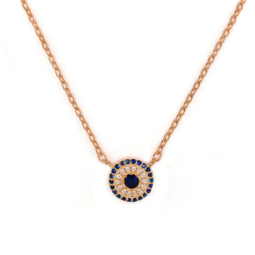 925 Sterling Silver rose gold plated necklace with an evil eye design