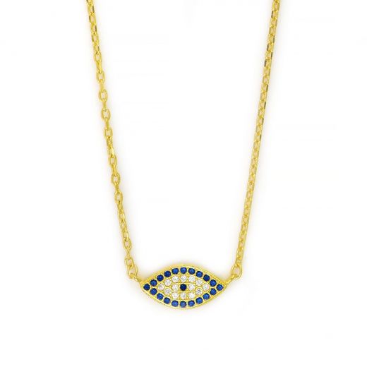 925 Sterling Silver gold plated necklace with an evil eye 7x13mm